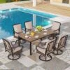 Phi Villa 7-Pcs Patio Dining Set With Cushioned Steel-rattan Chairs And Farmhouse Wood-grain Table -Phi Villa PHI VILLA 7 Piece Outdoor Dining Set With 6 Cushioned Steel Rattan Chairs and Rectangle Table