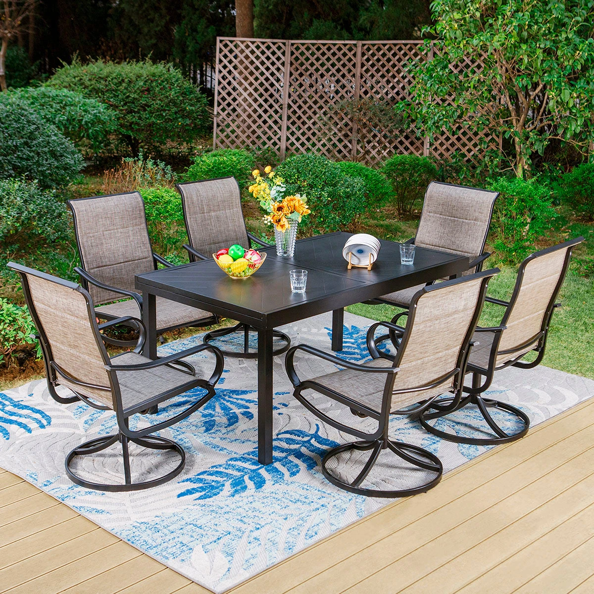 PHI VILLA 7/9-Piece Patio Dining Set With Embossed Adjustable Table & Textilene Swivel Chairs 13 PHI VILLA 7/9-Piece Patio Dining Set With Embossed Adjustable Table & Textilene Swivel Chairs - Image 11