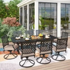 PHI VILLA 7-piece/ 9-piece Outdoor Patio Dining Sets Adjustable Patio Table And Cushioned Swivel Chairs