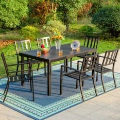 PHI VILLA 7-piece / 9-piece Patio Dining Sets Extendable Steel Table And Stackable Chairs -Phi Villa PHI VILLA 7 piece Dining Sets Extendable Steel Table and Stackable Chairs