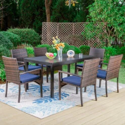 PHI VILLA 7 Piece/ 9 Piece Outdoor Dining Set With Rattan Cushioned Chairs & Extendable Steel Table -Phi Villa PHI VILLA 7 piece Outdoor Dining Set With Rattan Cushioned Chairs Extendable Steel Table 1c60c984 9d1f 41f5 9113 f0ad78fb9cc4