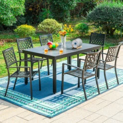 PHI VILLA 7-piece / 9-piece Outdoor Dining Sets Adjustable Steel Table And Stackable Chairs -Phi Villa PHI VILLA 7 piece Outdoor Dining Sets Adjustable Steel Table and Stackable Chairs