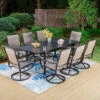 PHI VILLA 7/9-Piece Patio Dining Set With Embossed Adjustable Table & Textilene Swivel Chairs -Phi Villa PHI VILLA 9 Piece Outdoor Dining Set with Adjustable Table Padded Textilene Swivel Chairs