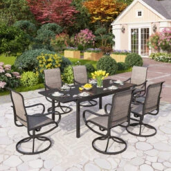 7/9-Piece Patio Dining Set With Extendable Table & Upgraded Padded Swivel Chairs PHI VILLA -Phi Villa PHI VILLA 9 Piece Outdoor Patio Dining Set with Adjustable Table Textilene Swivel Chairs 1