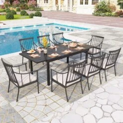 Phi Villa 7 / 9-Piece Outdoor Dining Set With Adjustable Table & Fashionable Dining Arm Chairs 32 Phi Villa 7 / 9-Piece Outdoor Dining Set With Adjustable Table & Fashionable Dining Arm Chairs -Phi Villa PHI VILLA 9 piece Outdoor Dining Set With Adjustable Table Fashionable Dining Arm Chairs 9f6b5af9 2540 48bd 96be d489e6ade692