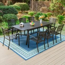PHI VILLA 7-piece / 9-piece Outdoor Dining Sets Adjustable Steel Table And Stackable Chairs -Phi Villa PHI VILLA 9 piece Outdoor Dining Sets Adjustable Steel Table and Stackable Chairs 19677dc2 d70d 4efe 8572 ff21a808e532