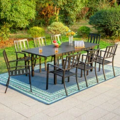 PHI VILLA 7-piece / 9-piece Patio Dining Sets Extendable Steel Table And Stackable Chairs