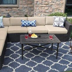 PHI VILLA Cast Aluminum Outdoor Patio Retro Tea Table