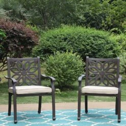 PHI VILLA Cast Aluminum Patio Dining Chairs -Phi Villa PHI VILLA Cast Aluminum Patio Dining Chairs Flower Fixed
