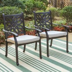 PHI VILLA Cast Aluminum Patio Dining Chairs -Phi Villa PHI VILLA Cast Aluminum Patio Dining Chairs Flower Fixed 541adaf1 cc7e 44af 8582 d8b412c34c0c