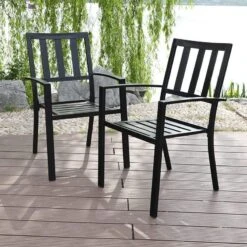 Patio Stackable Dining Chairs For Deck,Backyard PHI VILLA -Phi Villa PHI VILLA Outdoor Dining Chairs Garden Backyard Chairs 3