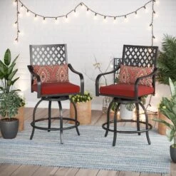 Outdoor Bohemian Swivel Bar Stools Set For Garden, Bar-PHI VILLA -Phi Villa PHI VILLA Outdoor Extra Wide Height Swivel Bar Stools Set 90503dba a21e 4e57 b961 0eed9f256bab