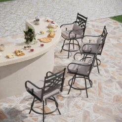 PHI VILLA Outdoor Steel Swivel Cushioned Bar Stools With Pillows -Phi Villa PHI VILLA Outdoor Steel Cushioned Bar Stools With Pillows 92fdda90 7136 4357 829f 9e5e38556f48