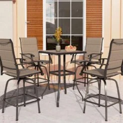 3/5-Piece Patio Bistro Set Of Textilene Swivel Bar Stools PHI VILLA