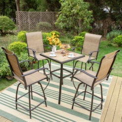 3/5-Piece Patio Bistro Set Of Textilene Swivel Bar Stools PHI VILLA -Phi Villa PHI VILLA Padded 5 Piece Patio Bar Stools Bar Table ad1ed71c bdf6 406e a748 3f019eda31a0