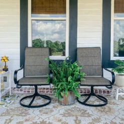 PHI VILLA 5-Piece Patio Dining Set With Wood-look Table & 4 Padded Textilene Swivel Chairs -Phi Villa PHI VILLA Padded Swivel Textilene Outdoor Patio Dining Chairs c73c290f ef4c 4f4b b8b2 26abc829d1ef