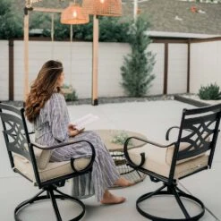 PHI VILLA Vine Patio Dining Chairs -Phi Villa PHI VILLA Patio Swivel Steel Dining Chairs