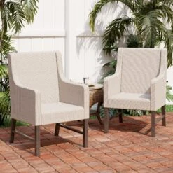 PHI VILLA Patio Textilene Fabric Padded Fixed Dining Chairs, Set Of 2 -Phi Villa PHI VILLA Patio Textilene Fabric Padded Fixed Dining Chairs Set of 2 2