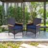 PHI VILLA Rattan Steel Cushioned Outdoor Dining Chairs, Set Of 2 -Phi Villa PHI VILLA Rattan Steel Cushioned Patio Chairs Outdoor Chairs Wood arm 02ab4f31 0ccd 45e4 82af 6b48b267cba8