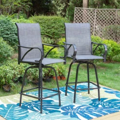 PHI VILLA Textilene Swivel Bar Stools With Curved Arms -Phi Villa PHI VILLA Textilene Swivel Bar Stools With Arms 63f4b5fc 4820 4fe4 8f74 75fc6b930255