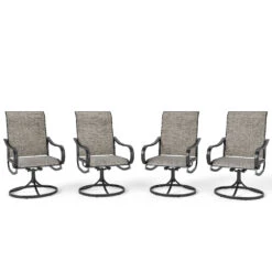 Patio Swivel Dining Chair With Black Frame For Porch,Deck,Backyard, PHI VILLA -Phi Villa PHI VILLA Textilene Swivel Chairs with Curve Arms 2 Piece Set 4pcs