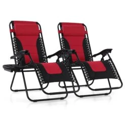 PHI VILLA Set Of 2 Padded Zero Gravity Lounge Chair Folding Patio Recliner -Phi Villa PHI VILLA Zero Gravity Chair Multi functional Indoor and Outdoor Recliner Lounge Chair with Free Cup Holder B1
