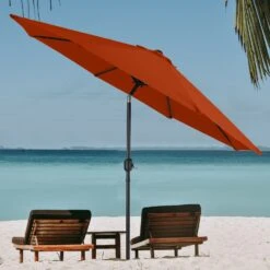 PHIVILLA 9ft Manual-tilted Outdoor Patio Umbrella With Crank Handle -Phi Villa PHIVILLA9ftManual tiltedOutdoorPatioUmbrellawithCrankHandleRED