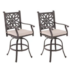 Antique Cast Aluminum Patio Pub Height Rust-free Swivel Bar Stools Set PHI VILLA -Phi Villa PHIVILLACastAluminumPatioOutdoorPubHeightSwivelBistroBarStoolsChairs Table