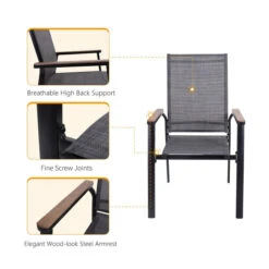 5-Piece Outdoor Dining Set With Aluminum Stackable Chairs For Garden, Backyard PHI VILLA -Phi Villa PHIVILLAOutdoorAluminumStackableTextileneSli 2