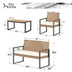 PHI VILLA 4-Piece Patio Wicker & Acacia Wood Conversation Set With Loveseat & Coffee Table 23 PHI VILLA 4-Piece Patio Wicker & Acacia Wood Conversation Set With Loveseat & Coffee Table -Phi Villa PHIVILLAPatioWicker AcaciaWoodConversation01