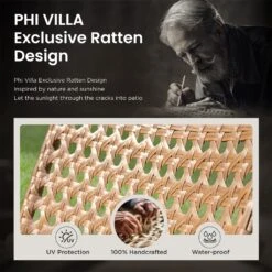 PHI VILLA 4-Piece Patio Wicker & Acacia Wood Conversation Set With Loveseat & Coffee Table 18 PHI VILLA 4-Piece Patio Wicker & Acacia Wood Conversation Set With Loveseat & Coffee Table -Phi Villa PHIVILLAPatioWicker AcaciaWoodConversation04