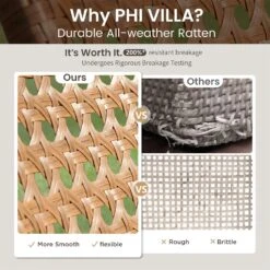 PHI VILLA 4-Piece Patio Wicker & Acacia Wood Conversation Set With Loveseat & Coffee Table 21 PHI VILLA 4-Piece Patio Wicker & Acacia Wood Conversation Set With Loveseat & Coffee Table -Phi Villa PHIVILLAPatioWicker AcaciaWoodConversation08