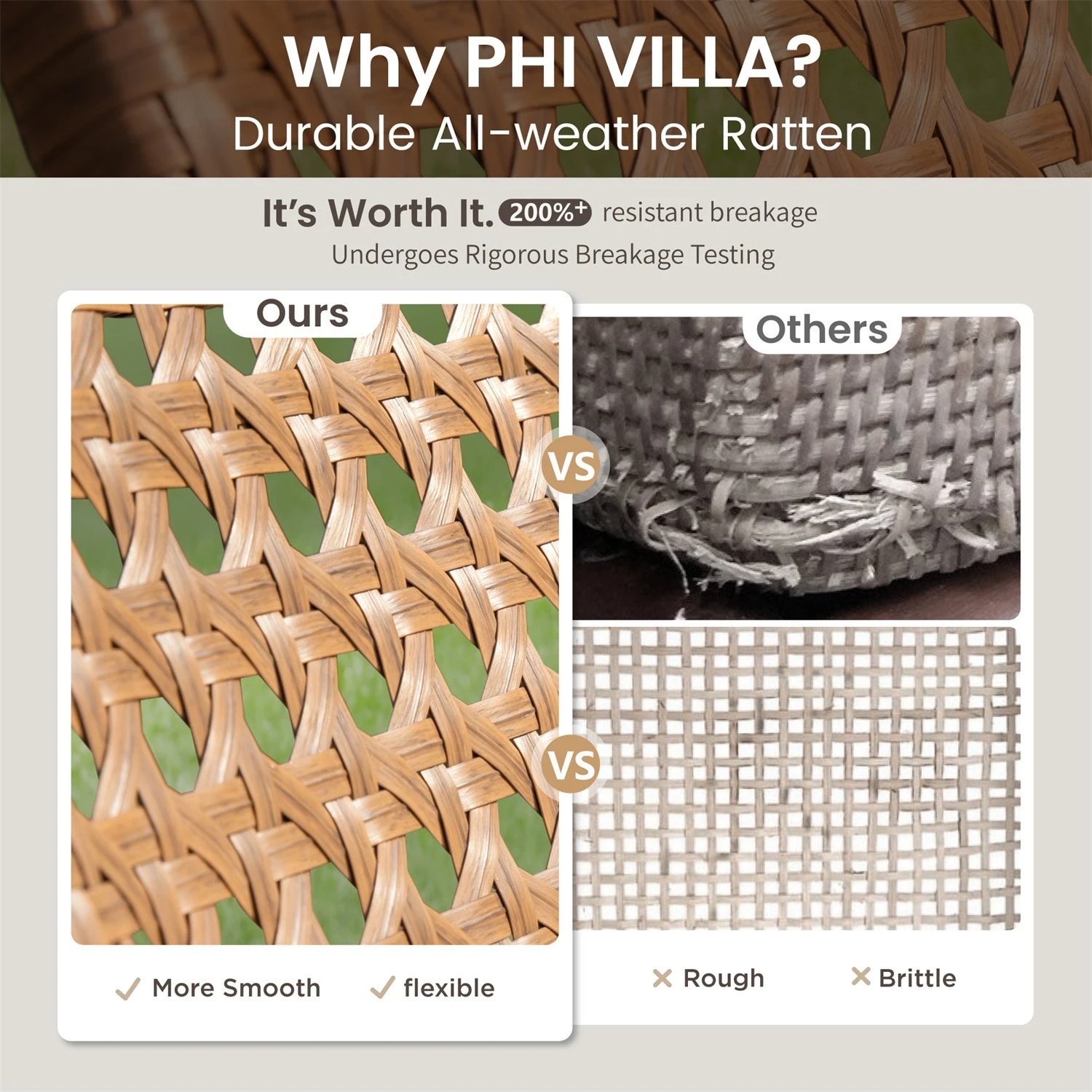 PHI VILLA 4-Piece Patio Wicker & Acacia Wood Conversation Set With Loveseat & Coffee Table 11 PHI VILLA 4-Piece Patio Wicker & Acacia Wood Conversation Set With Loveseat & Coffee Table - Image 9