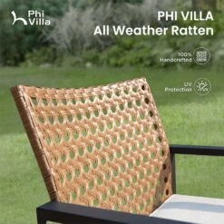PHI VILLA 4-Piece Patio Wicker & Acacia Wood Conversation Set With Loveseat & Coffee Table 17 PHI VILLA 4-Piece Patio Wicker & Acacia Wood Conversation Set With Loveseat & Coffee Table -Phi Villa PHIVILLAPatioWicker AcaciaWoodConversation09