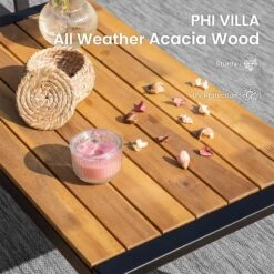 PHI VILLA 4-Piece Patio Wicker & Acacia Wood Conversation Set With Loveseat & Coffee Table 20 PHI VILLA 4-Piece Patio Wicker & Acacia Wood Conversation Set With Loveseat & Coffee Table -Phi Villa PHIVILLAPatioWicker AcaciaWoodConversation10