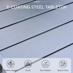 Phi Villa 7-Piece Patio Dining Set 6 Bullseye Pattern Chairs & Steel Rectangle Table -Phi Villa PHIVILLA Panel Steel Rectangle Outdoor Patio Dining Table