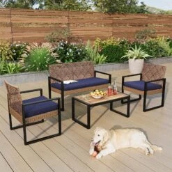 PHI VILLA 4-Piece Patio Conversation Set - Wicker Chairs And Acacia Wood Coffee Table - Modern And Stylish -Phi Villa PHI VILLA 4 Piece Patio Conversation Set01 30ebc60a 2b75 4fe6 beff 7e0044d5ac09