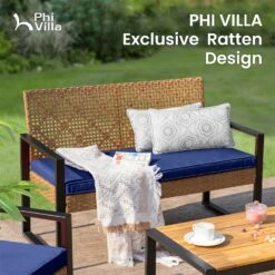 PHI VILLA 4-Piece Patio Conversation Set - Wicker Chairs And Acacia Wood Coffee Table - Modern And Stylish -Phi Villa PHI VILLA 4 Piece Patio Conversation Set02
