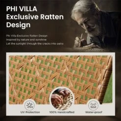 PHI VILLA 4-Piece Patio Conversation Set - Wicker Chairs And Acacia Wood Coffee Table - Modern And Stylish -Phi Villa PHI VILLA 4 Piece Patio Conversation Set03