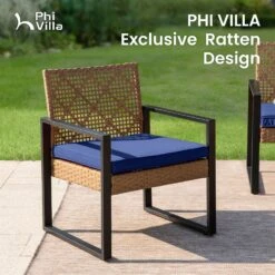 PHI VILLA 4-Piece Patio Conversation Set - Wicker Chairs And Acacia Wood Coffee Table - Modern And Stylish -Phi Villa PHI VILLA 4 Piece Patio Conversation Set04