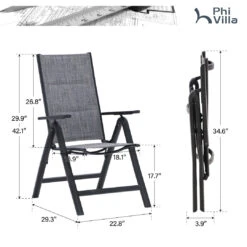 PHI VILLA Patio Folding Adjustable Aluminum & Textilene Dining Chairs -Phi Villa PV 0302024.12.30 2