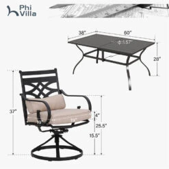 Phi Villa 7-Piece Patio Dining Set Of Stylish Steel Chairs And Steel Rectangle Table -Phi Villa PV 2024.5.10 E02GF060 4N d934df6e 3c6c 4494 9641 9c2132879e62