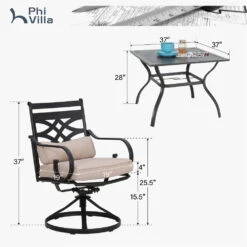 PHI VILLA 5-Piece Outdoor Dining Set 4 Swivel Steel Chairs And Square Table -Phi Villa PV 2024.5.10 E02GF0703 060 01 b0210497 955e 4285 ac9f efee990c327a