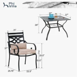 PHI VILLA 5-Piece Patio Dining Set 4 Fixed Steel Chairs And Dining Table -Phi Villa PV 2024.5.10 E02GF0703 060 01 fab917e5 50f9 4738 bb6d 60ad0bd21f03