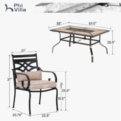 7-Piece Patio Dining Set Patch Wood-Grain Table And Stylish Steel Chairs -Phi Villa PV 2024.5.10 E02GF104 HE