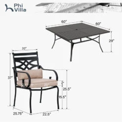 9-Pcs Patio Dining Set With 60" Large Square Table And For Yard PHI VILLA -Phi Villa PV 2024.5.10 PV 452