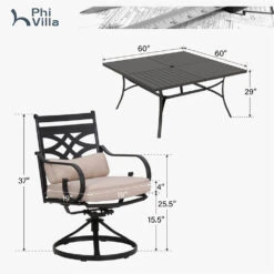 9-Pcs Patio Dining Set With 60" Large Square Table And For Yard PHI VILLA -Phi Villa PV 2024.5.10 PV 452 73df31b1 80f9 41d0 9c7b 9e131cbb164a