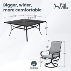 9-Piece Patio Dining Set With 60" Square Table And Textilene Swivel Chairs- Phi Villa -Phi Villa PV 452