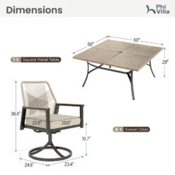 Phi Villa Mirage 9-Pcs Patio Dining Set With Farmhouse Enlarged Square Table -Phi Villa PV 480 PV 2025.03.13 9