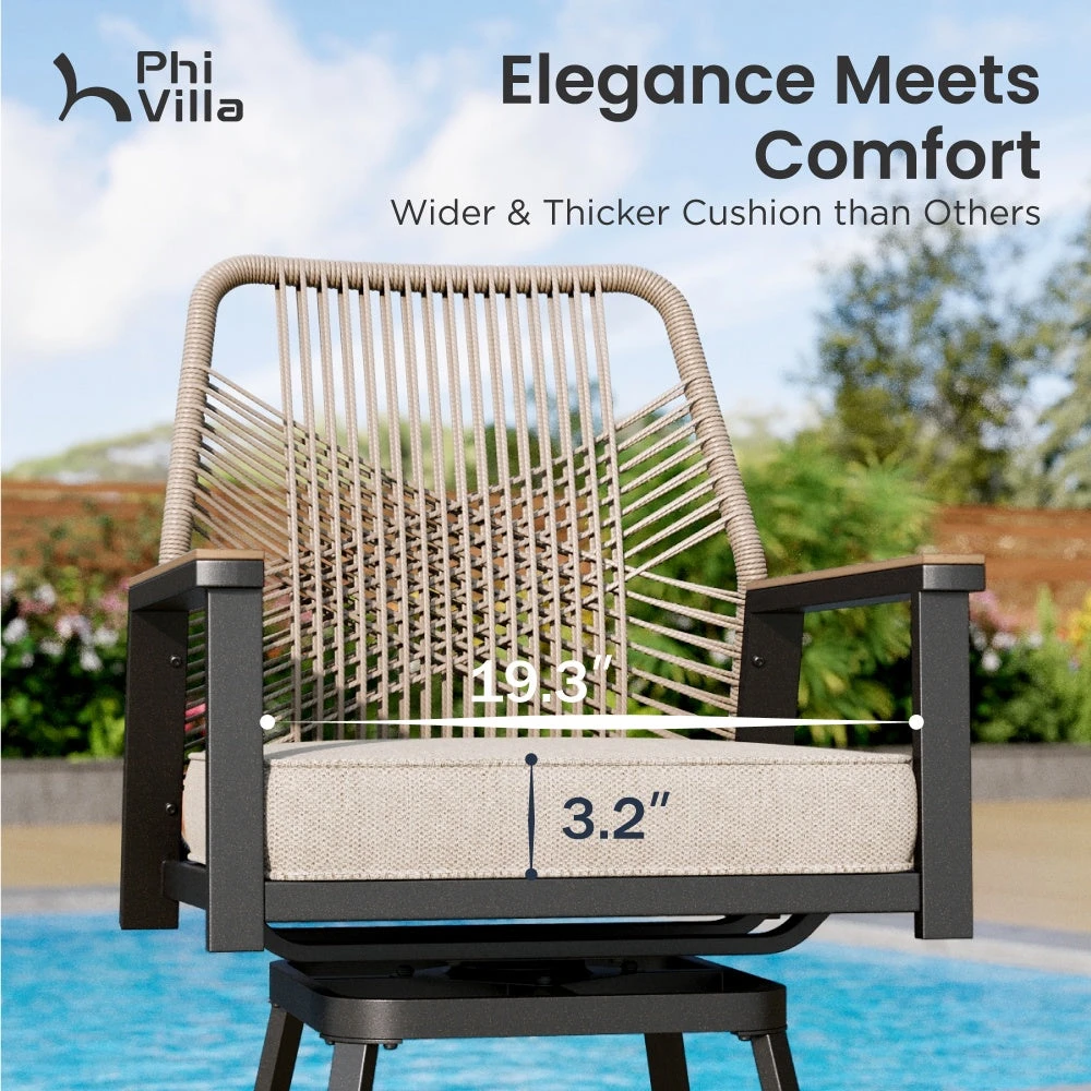 Phi Villa 3-Pcs Patio High Bar Set-Mirage Rope-art Stools & Sea Stone Tabletop Design 5 Phi Villa 3-Pcs Patio High Bar Set-Mirage Rope-art Stools & Sea Stone Tabletop Design - Image 3